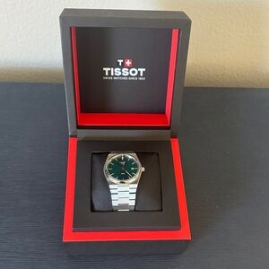 Tissot Silver Watch with Deep Green Dial